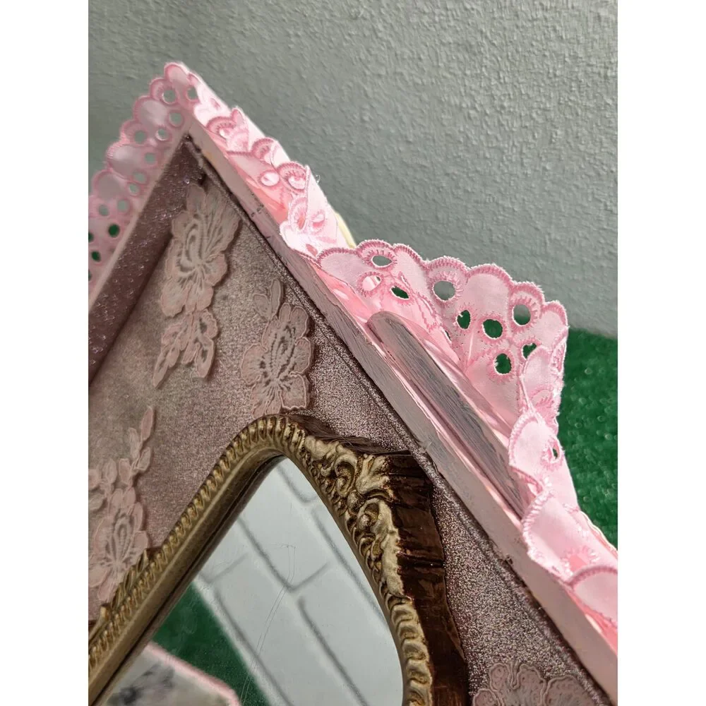 Hand-Restored Vintage Romantic Vanity Box & Shadow Box with Ornate Gold Mirror